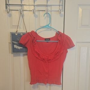 Bebe Vibrant Red Button-Down Top